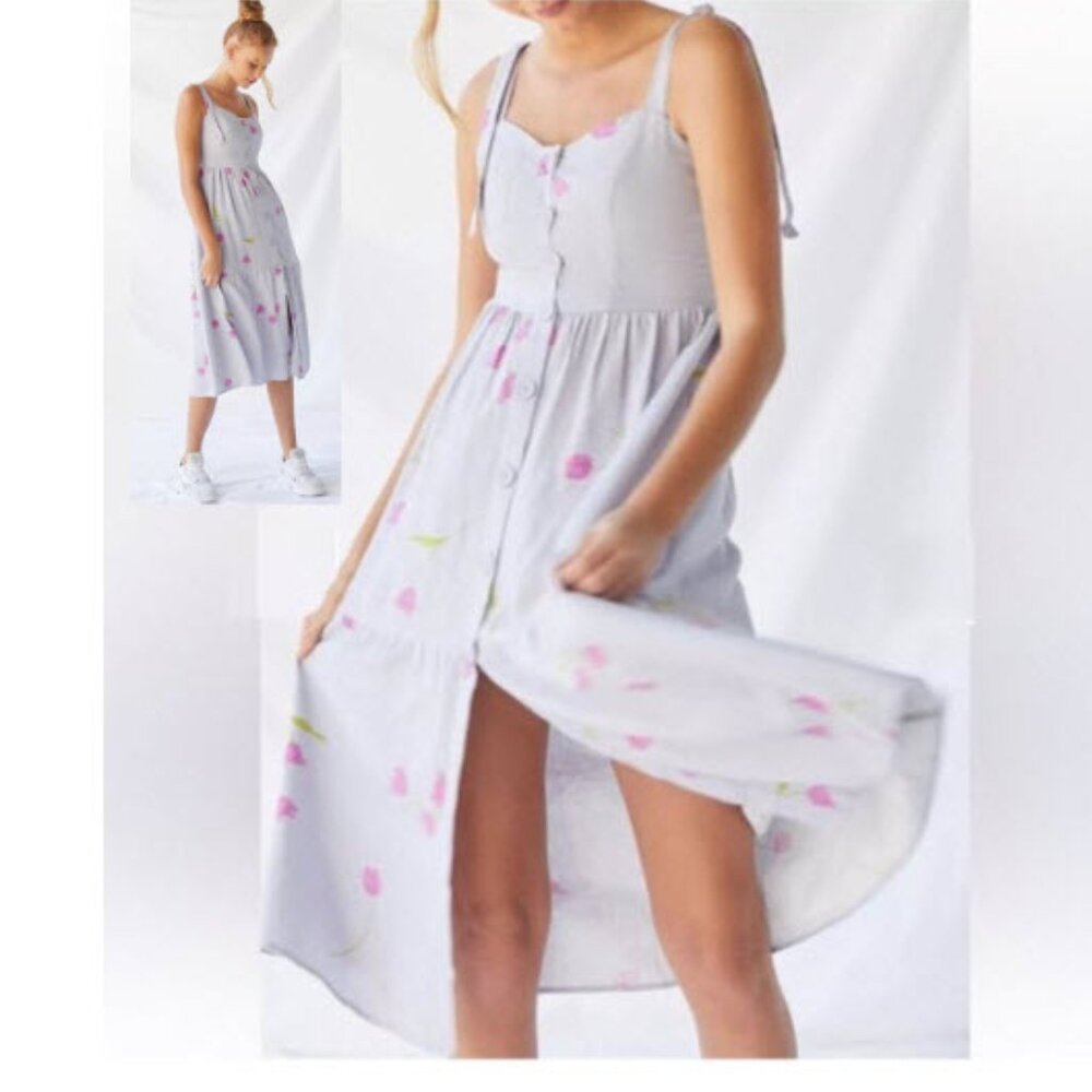 Urban Outfitters Lavender Midi Dress with Pink Floral Print